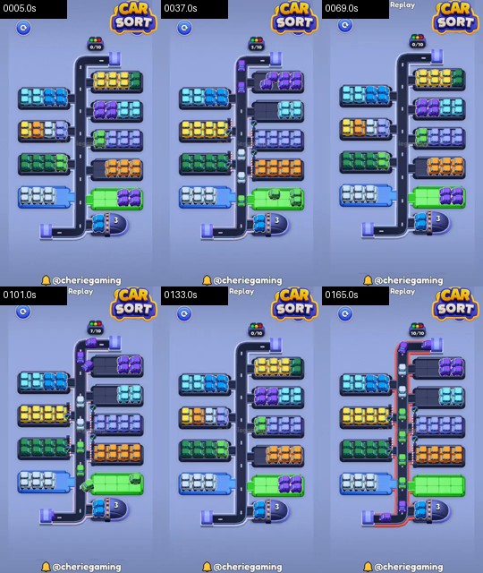 Car Sort Level 100 board analysis frames