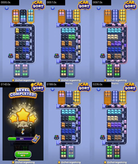 Car Sort Level 102 board analysis frames