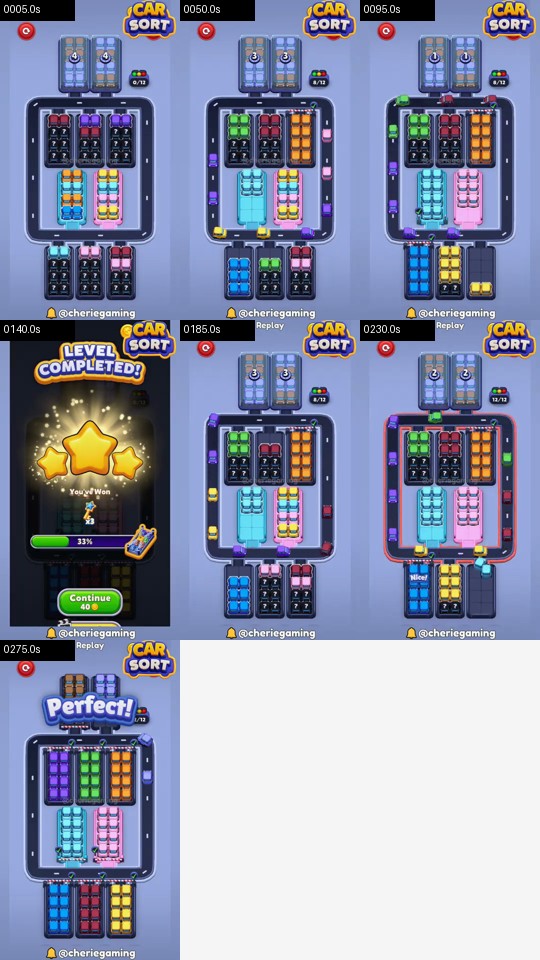 Car Sort Level 104 board analysis frames