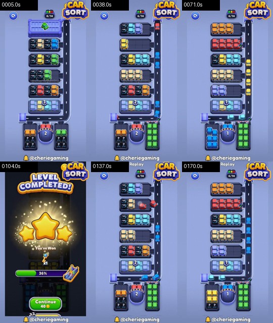 Car Sort Level 105 board analysis frames