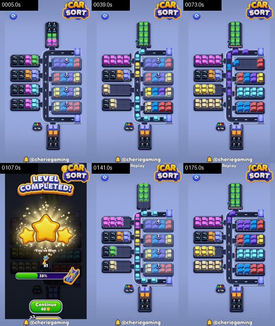 Car Sort Level 106 board analysis frames