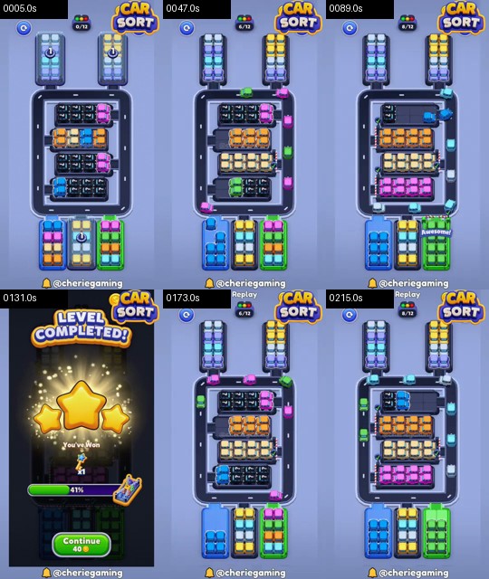 Car Sort Level 107 board analysis frames
