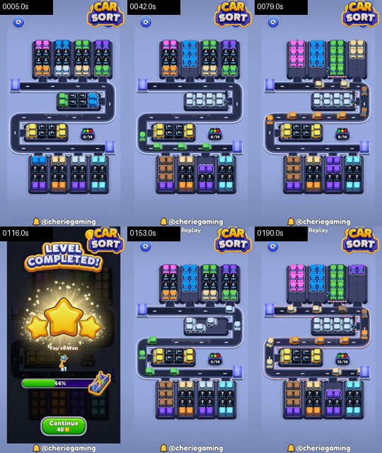 Car Sort Level 108 board analysis frames