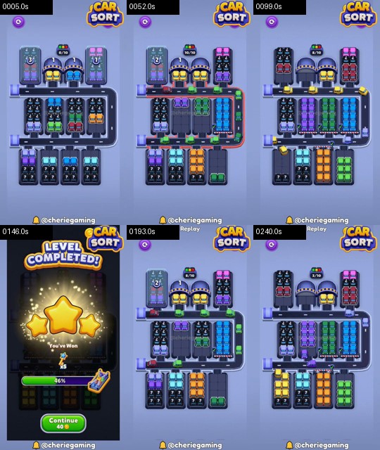 Car Sort Level 109 board analysis frames