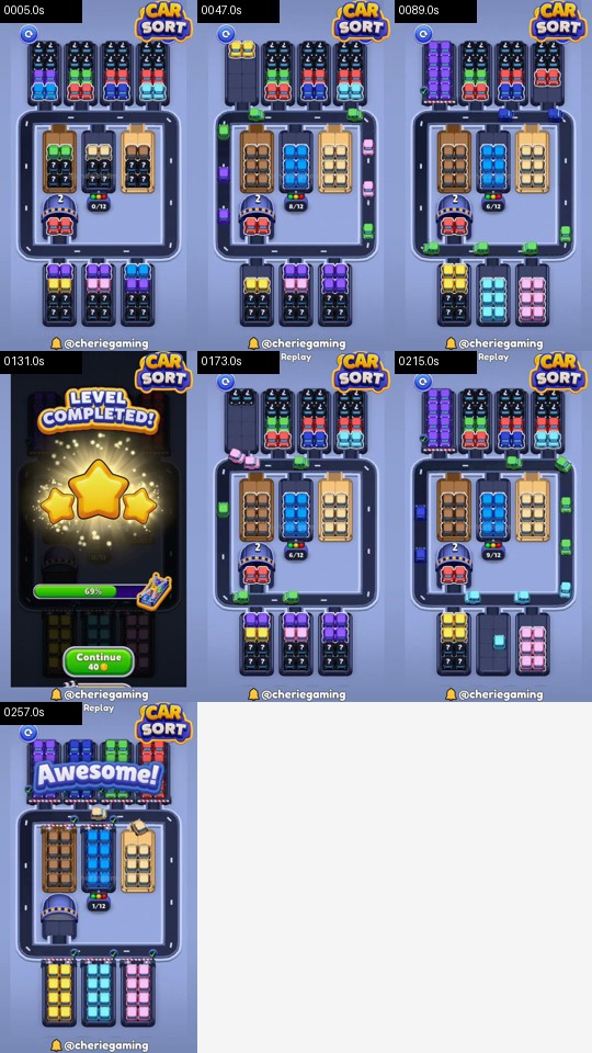 Car Sort Level 118 board analysis frames