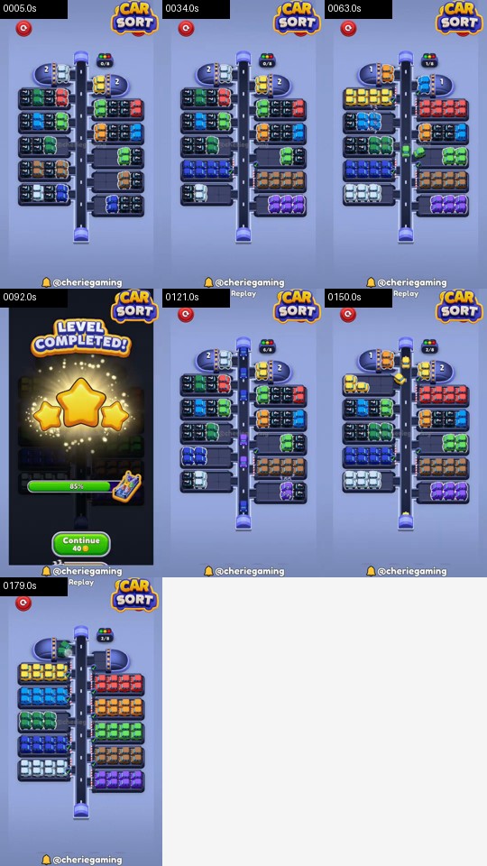 Car Sort Level 124 board analysis frames