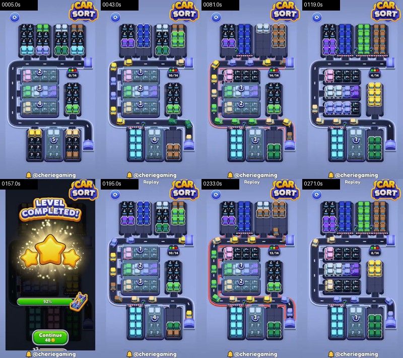 Car Sort: Color Puzzle Level 127 board analysis frames