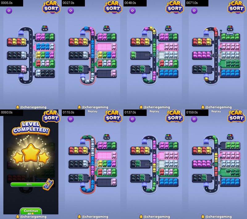 Car Sort: Color Puzzle Level 129 board analysis frames