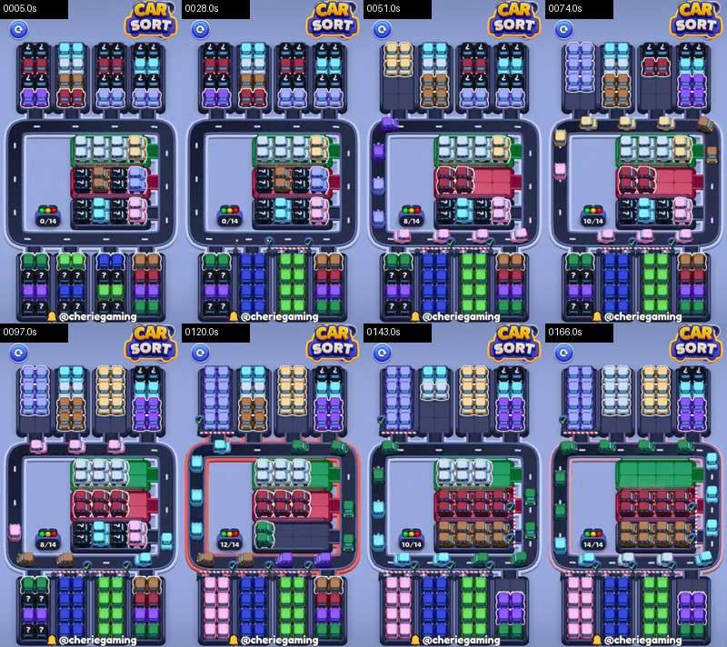 Car Sort: Color Puzzle Level 142 board analysis frames