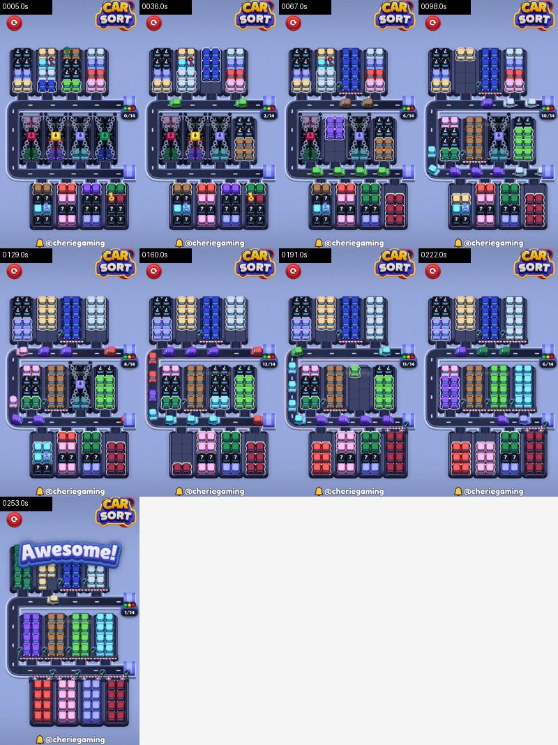 Car Sort: Color Puzzle Level 144 board analysis frames
