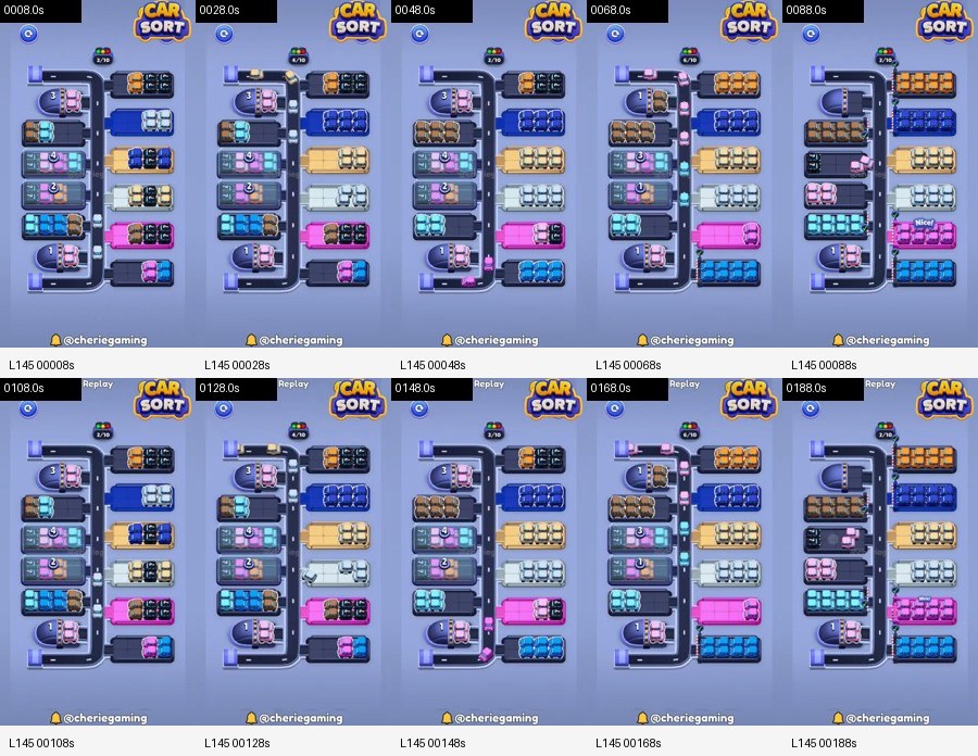 Car Sort: Color Puzzle Level 145 board analysis frames