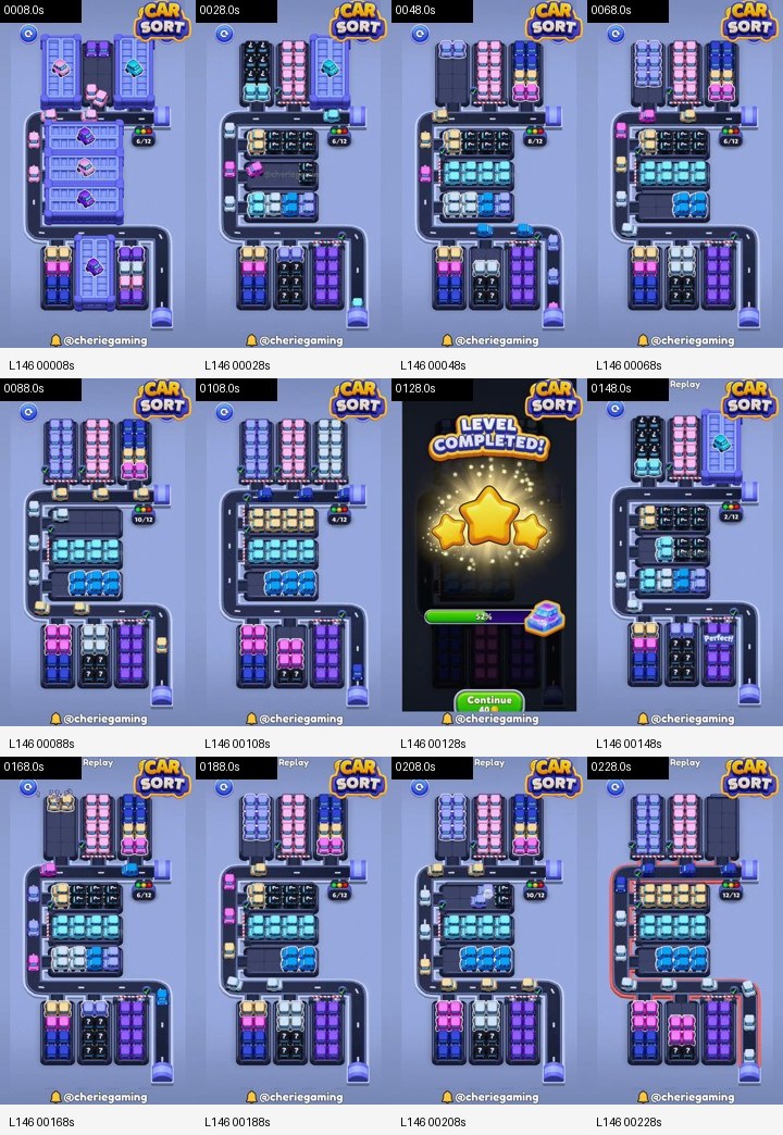Car Sort: Color Puzzle Level 146 board analysis frames