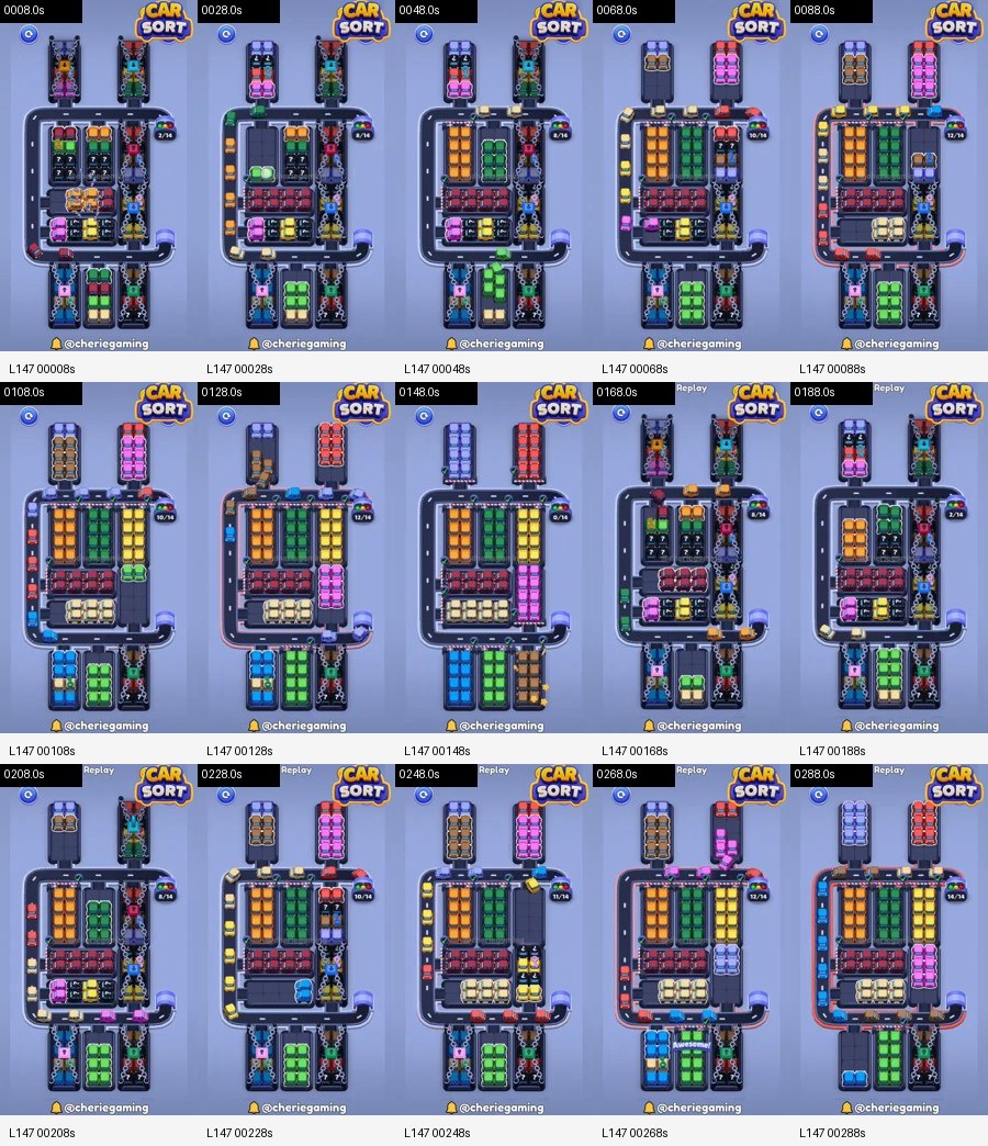 Car Sort: Color Puzzle Level 147 board analysis frames