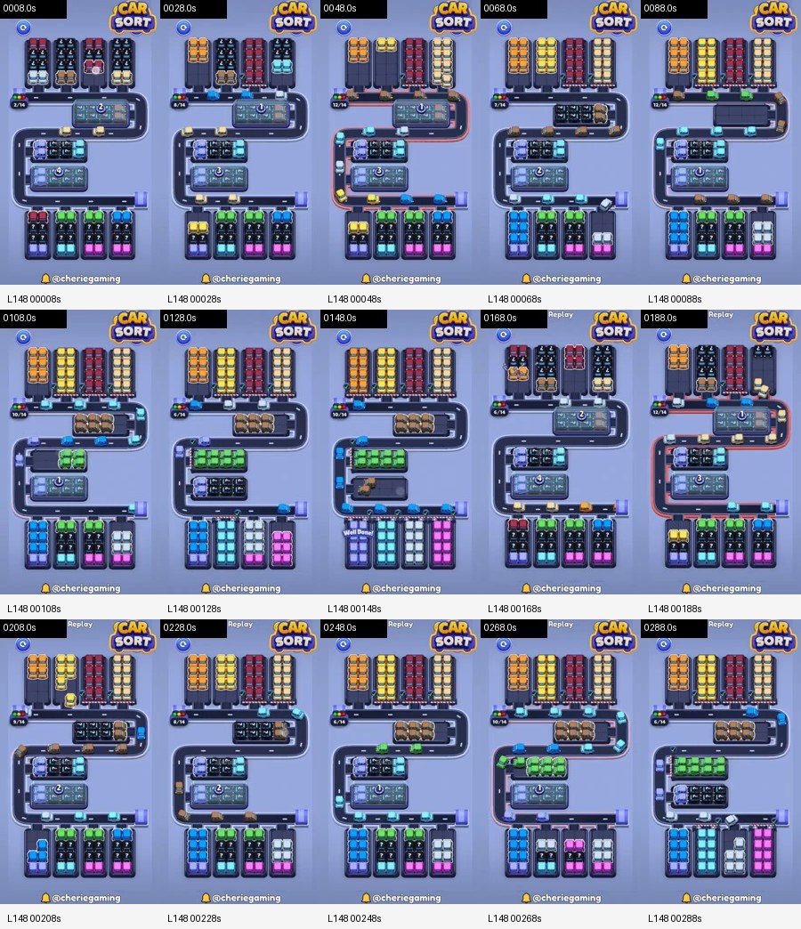 Car Sort: Color Puzzle Level 148 board analysis frames