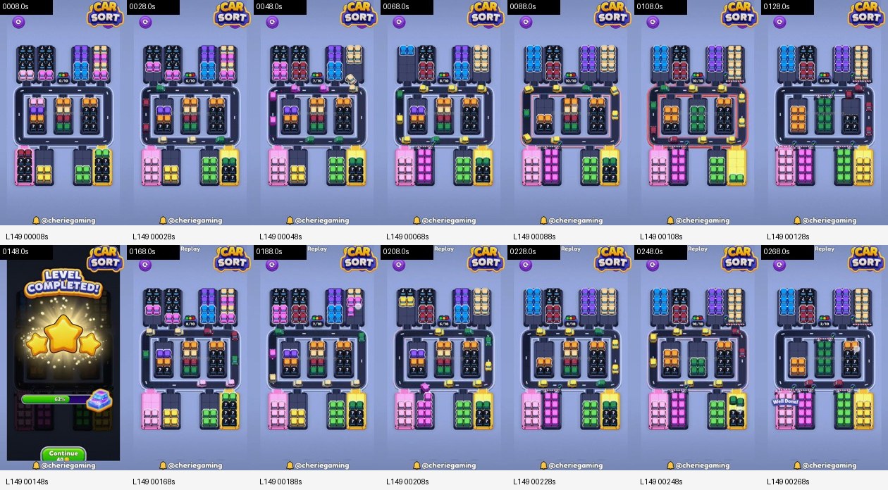 Car Sort: Color Puzzle Level 149 board analysis frames