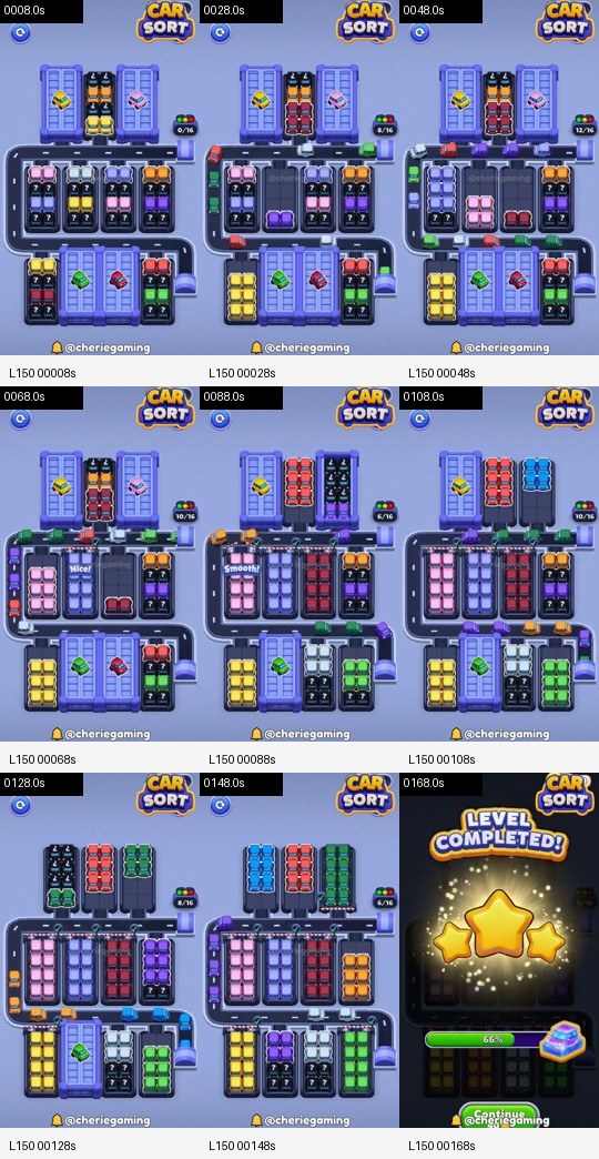 Car Sort: Color Puzzle Level 150 board analysis frames