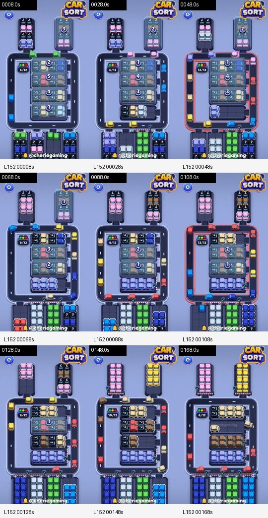 Car Sort: Color Puzzle Level 152 board analysis frames
