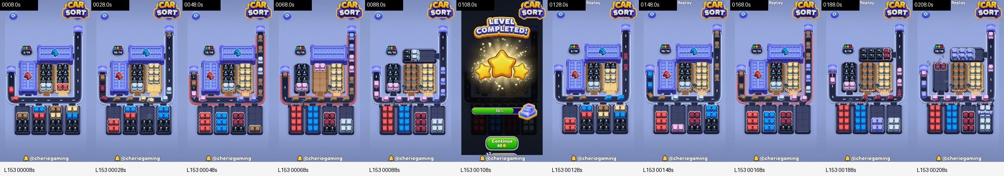 Car Sort: Color Puzzle Level 153 board analysis frames