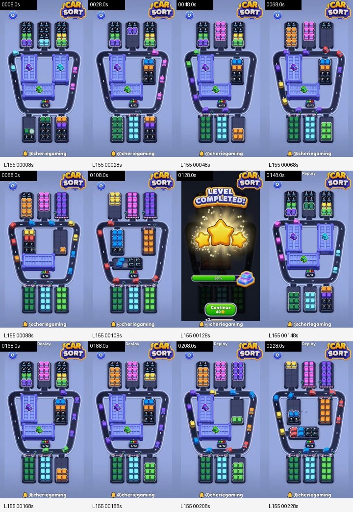 Car Sort: Color Puzzle Level 155 board analysis frames