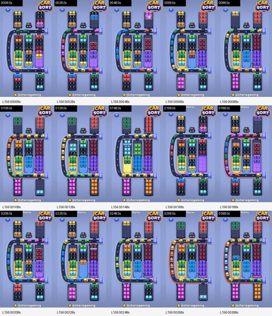 Car Sort: Color Puzzle Level 156 board analysis frames
