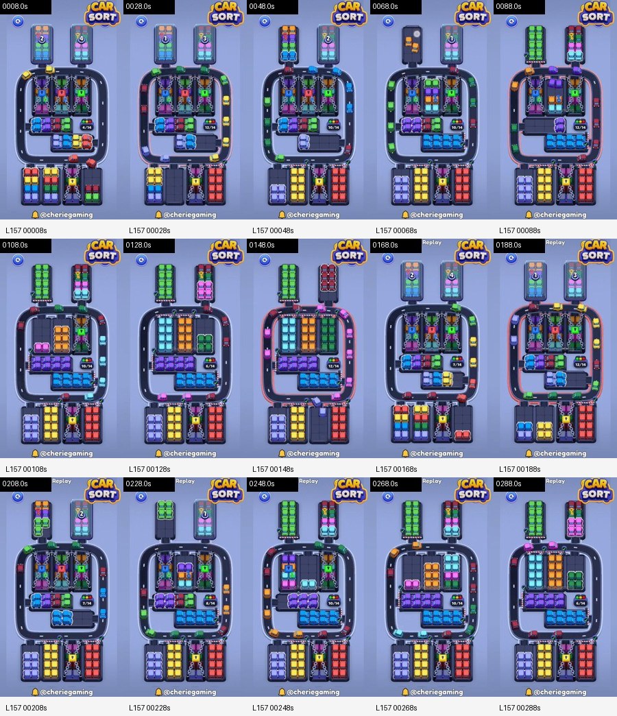 Car Sort: Color Puzzle Level 157 board analysis frames