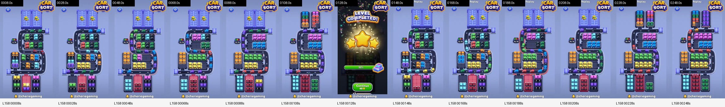 Car Sort: Color Puzzle Level 158 board analysis frames