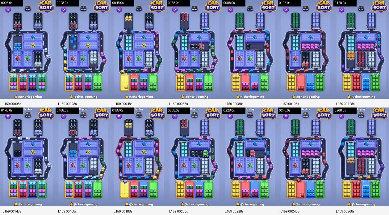 Car Sort: Color Puzzle Level 159 board analysis frames