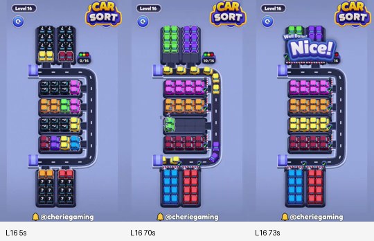 Car Sort Level 16 board analysis frames