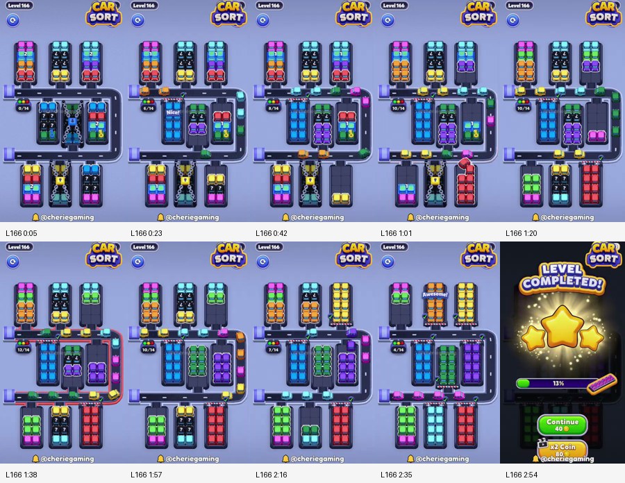 Car Sort: Color Puzzle Level 166 route reference