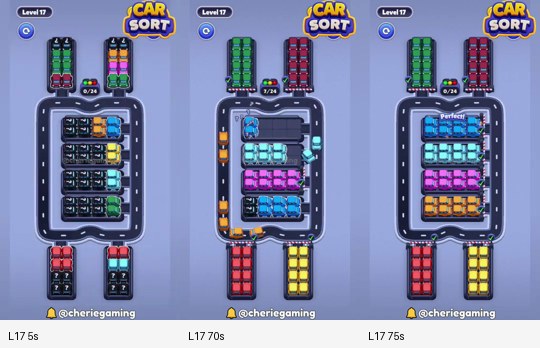 Car Sort Level 17 board analysis frames
