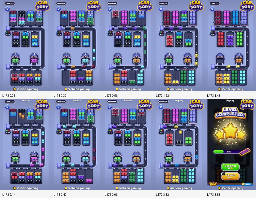 Car Sort: Color Puzzle Level 173 route reference