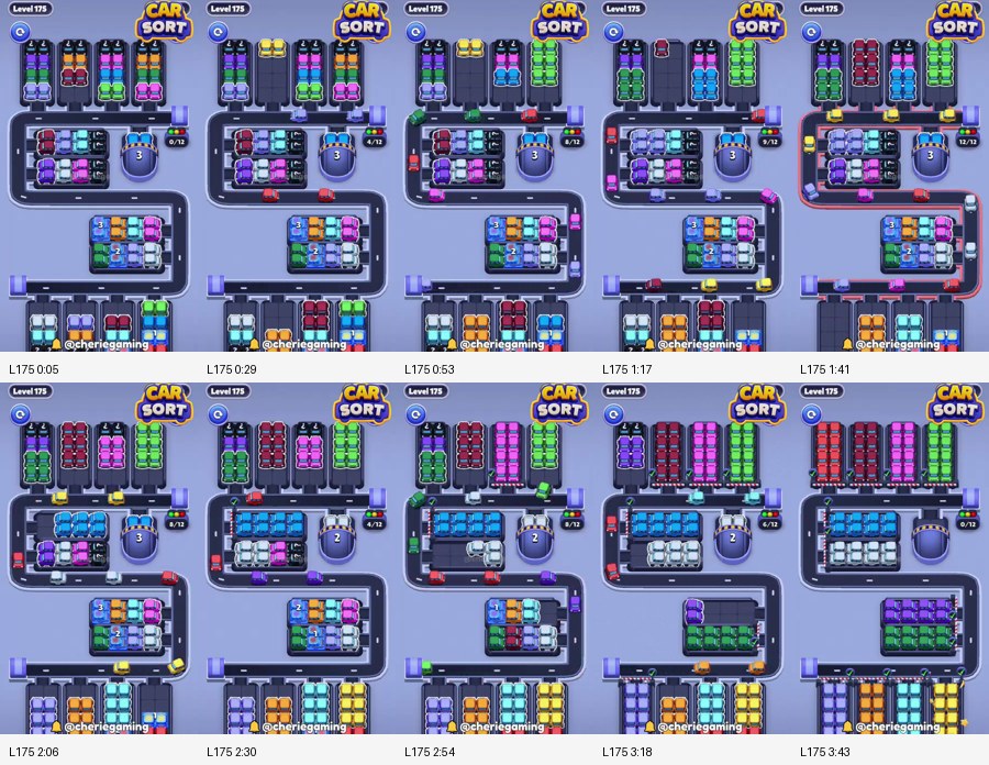 Car Sort: Color Puzzle Level 175 route reference
