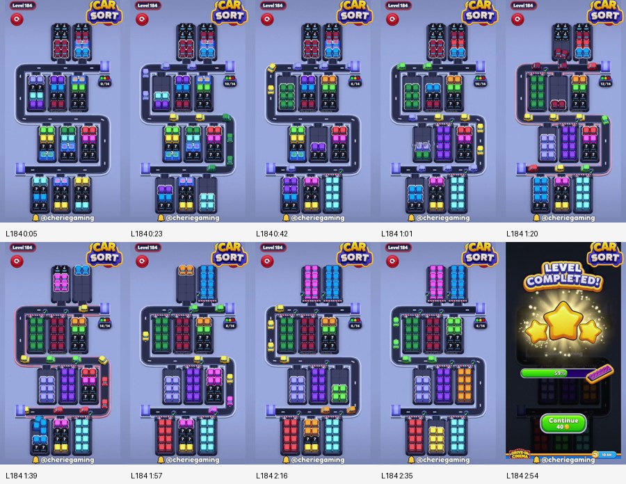 Car Sort: Color Puzzle Level 184 route reference