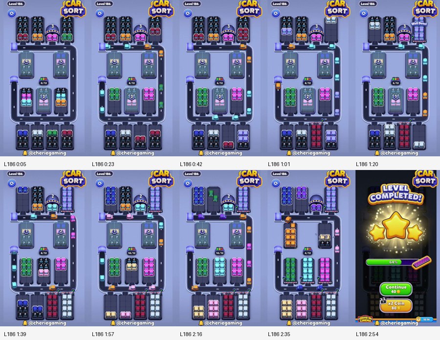 Car Sort: Color Puzzle Level 186 route reference