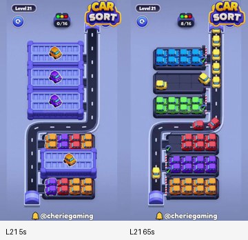 Car Sort Level 21 board analysis frames