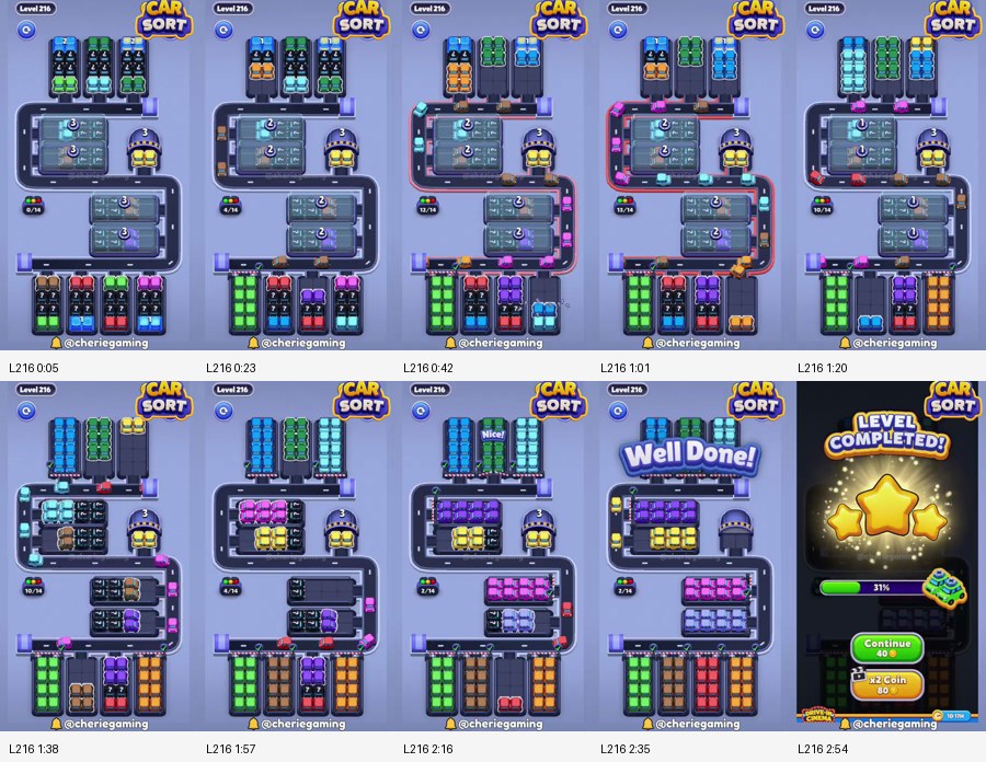 Car Sort: Color Puzzle Level 216 route reference