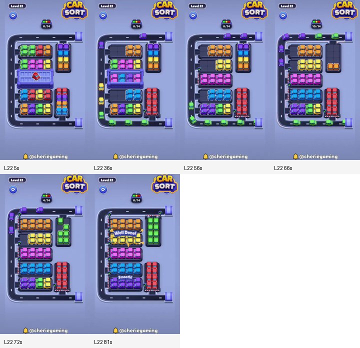 Car Sort Level 22 board analysis frames