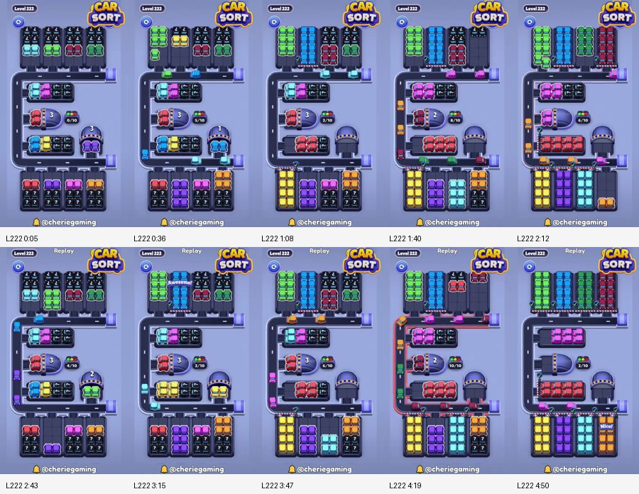 Car Sort: Color Puzzle Level 222 route reference