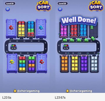 Car Sort Level 23 board analysis frames