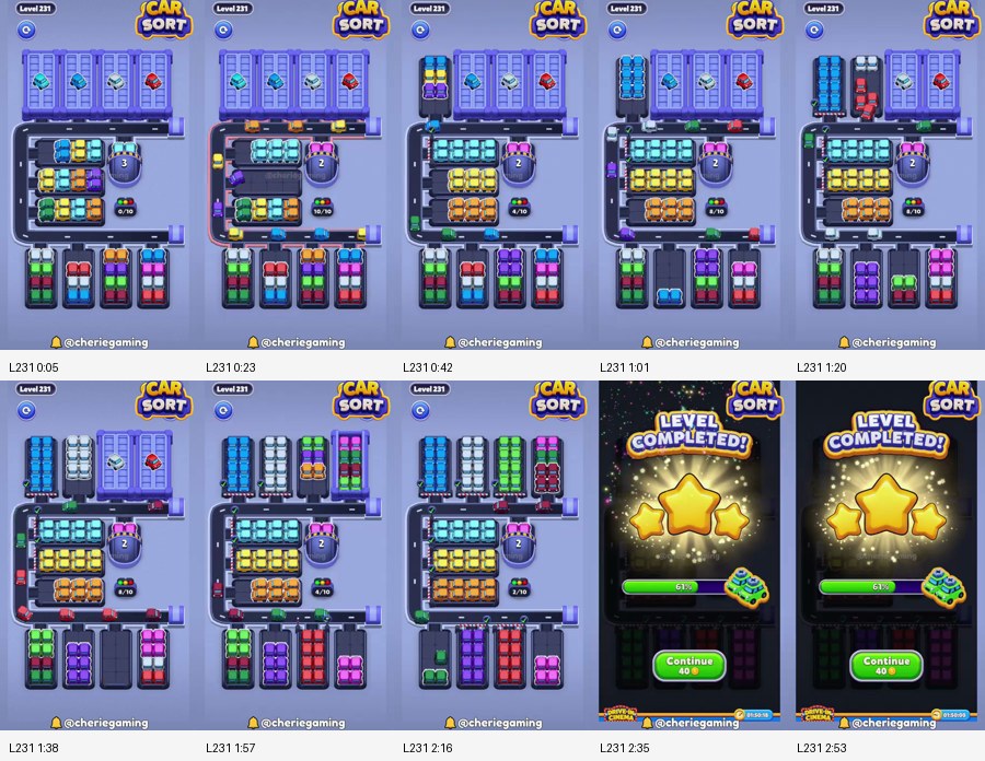 Car Sort: Color Puzzle Level 231 route reference
