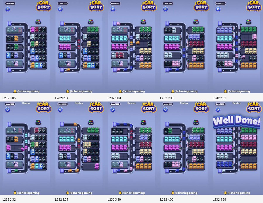 Car Sort: Color Puzzle Level 232 route reference