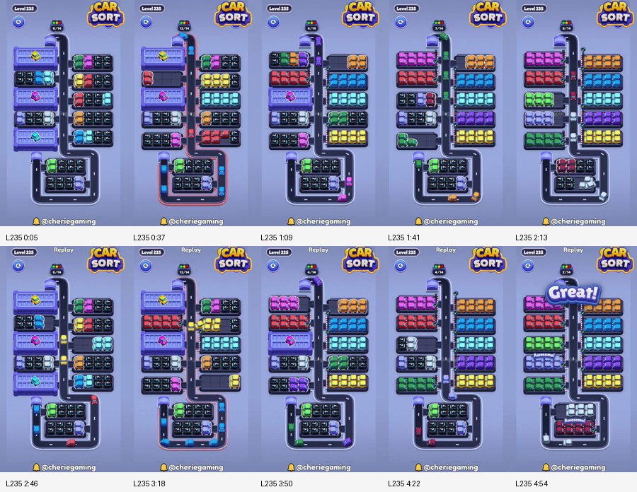 Car Sort: Color Puzzle Level 235 route reference