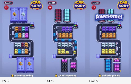 Car Sort Level 24 board analysis frames