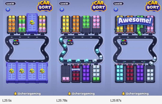 Car Sort Level 25 board analysis frames