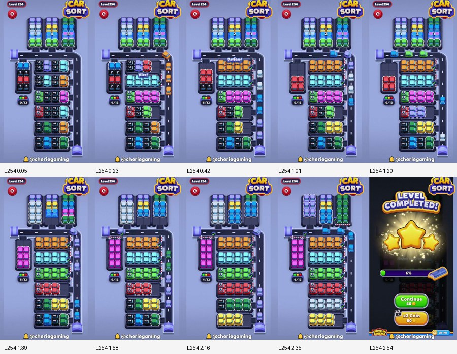 Car Sort: Color Puzzle Level 254 route reference