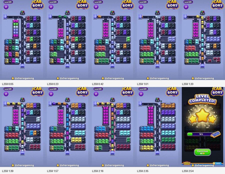 Car Sort: Color Puzzle Level 259 route reference