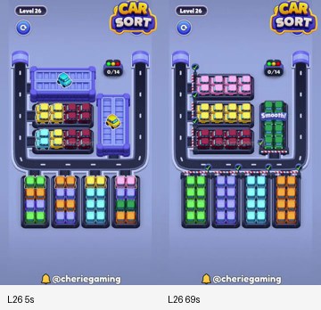 Car Sort Level 26 board analysis frames