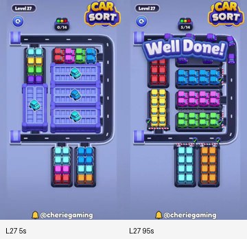 Car Sort Level 27 board analysis frames
