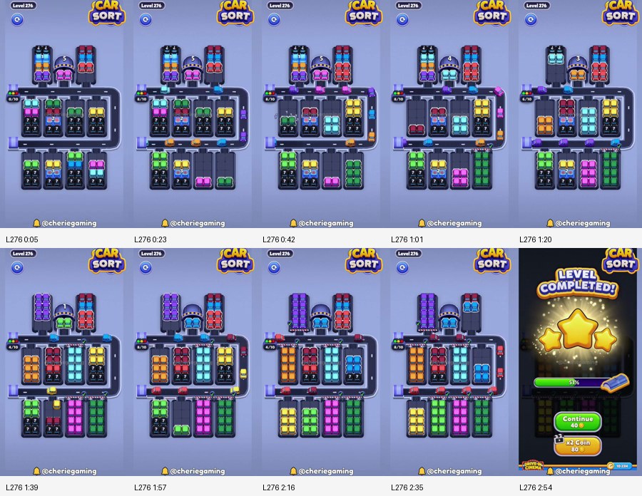 Car Sort: Color Puzzle Level 276 route reference
