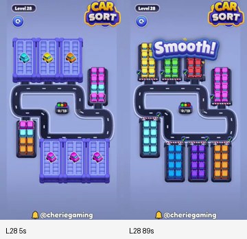 Car Sort Level 28 board analysis frames